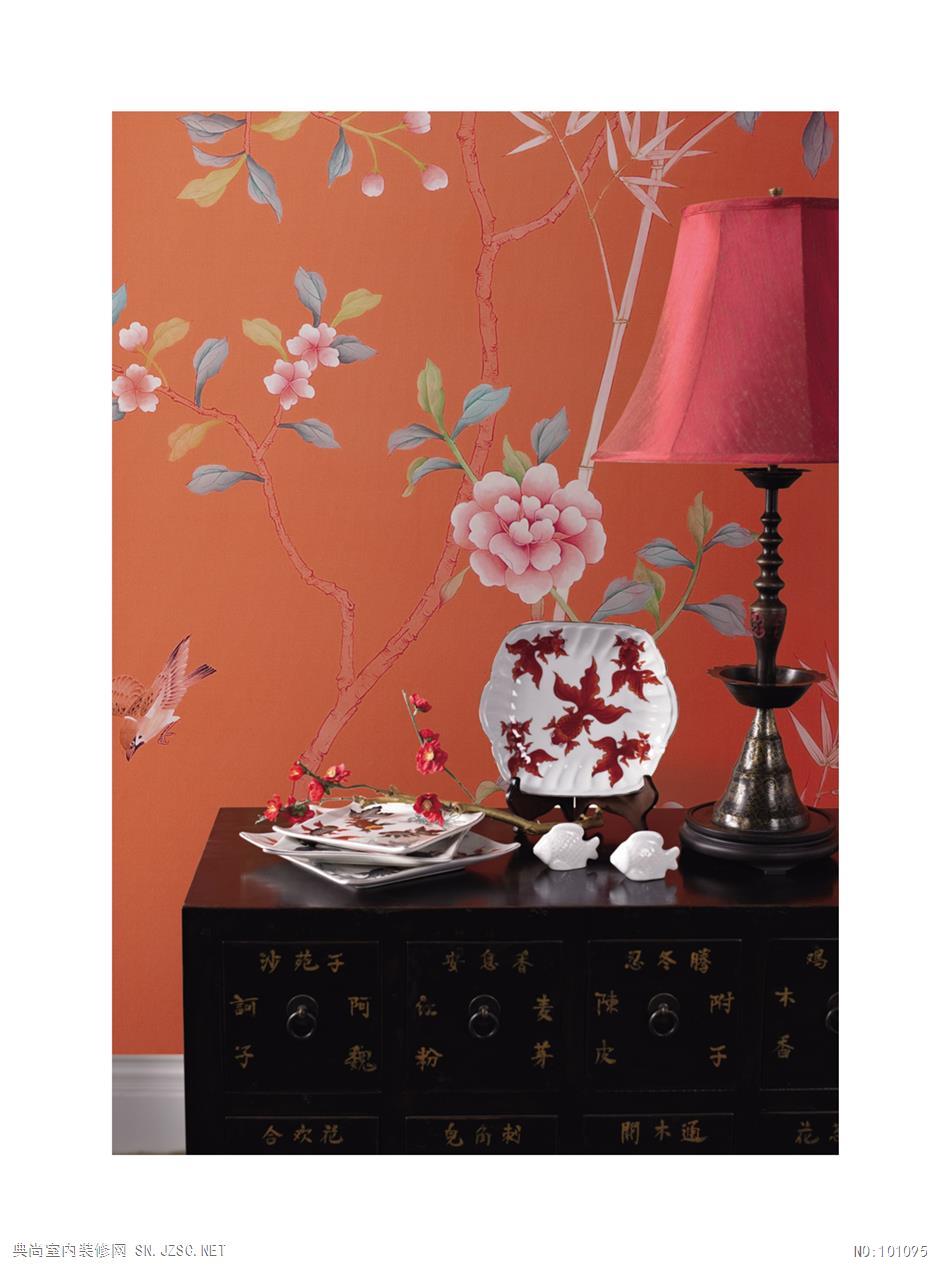 中式古典真丝手绘花鸟风景图案壁纸墙纸 (13)