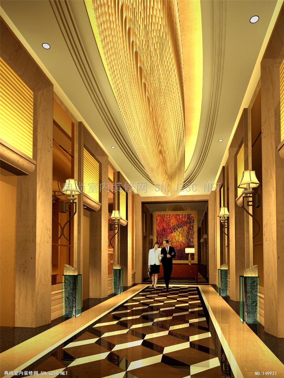 上海东方豪庭酒店-四层电梯厅gg设计效果图
